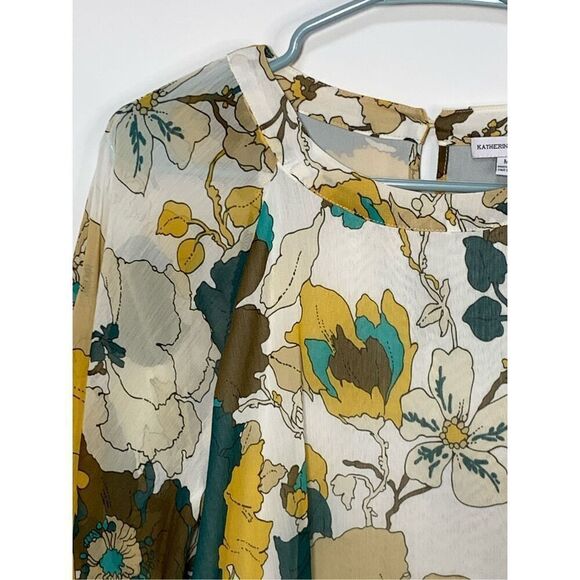 Katherine Barclay Women's Flared Sleeve Lined Floral Blouse Multicolor Medium - Picture 2 of 9
